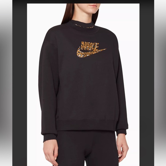 Nike Leopard Animal Print Crewneck Cropped Sweatshirt L Streetwear Gym Workout - Picture 2 of 13